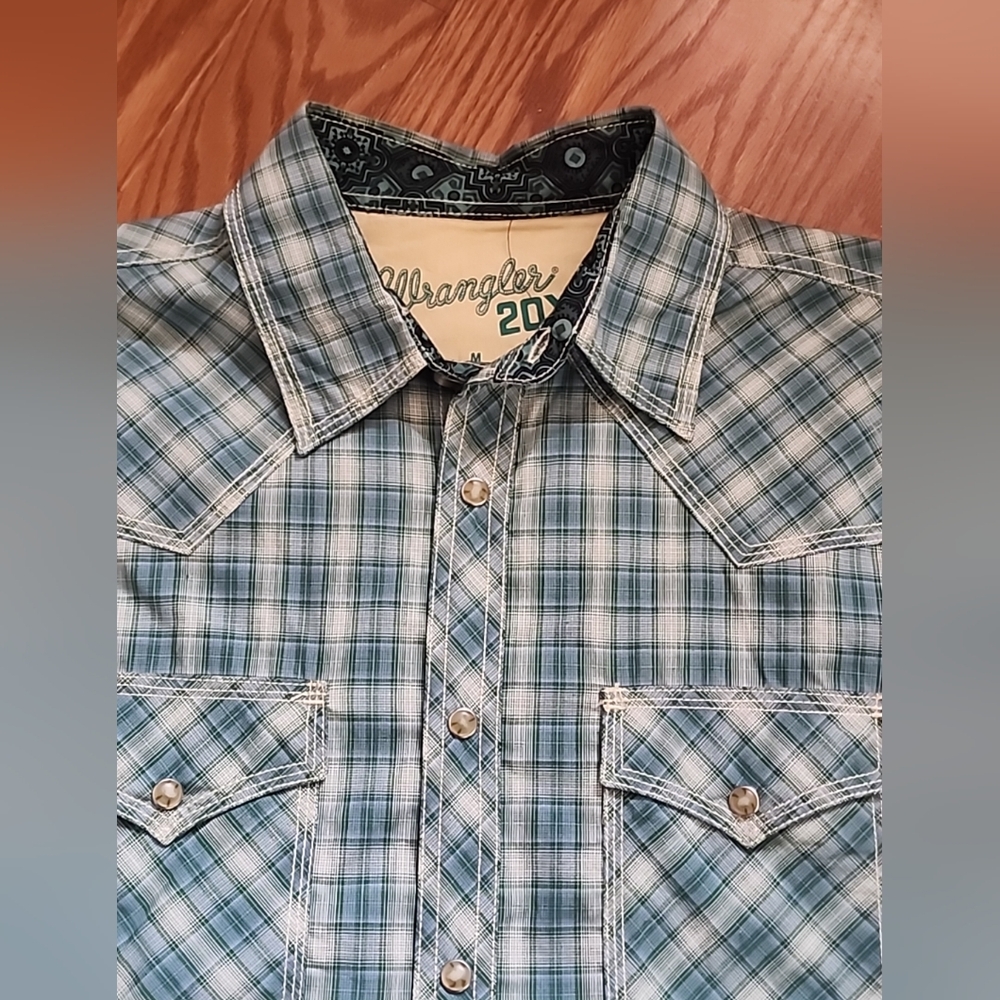 Nwot Wrangler 20x blue/green Plaid Western Shirt‎ med cowboy NFR